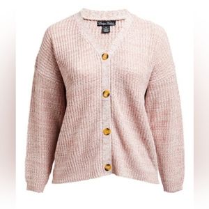 New Light Pink Heather Shaker Stitch Button Cardigan